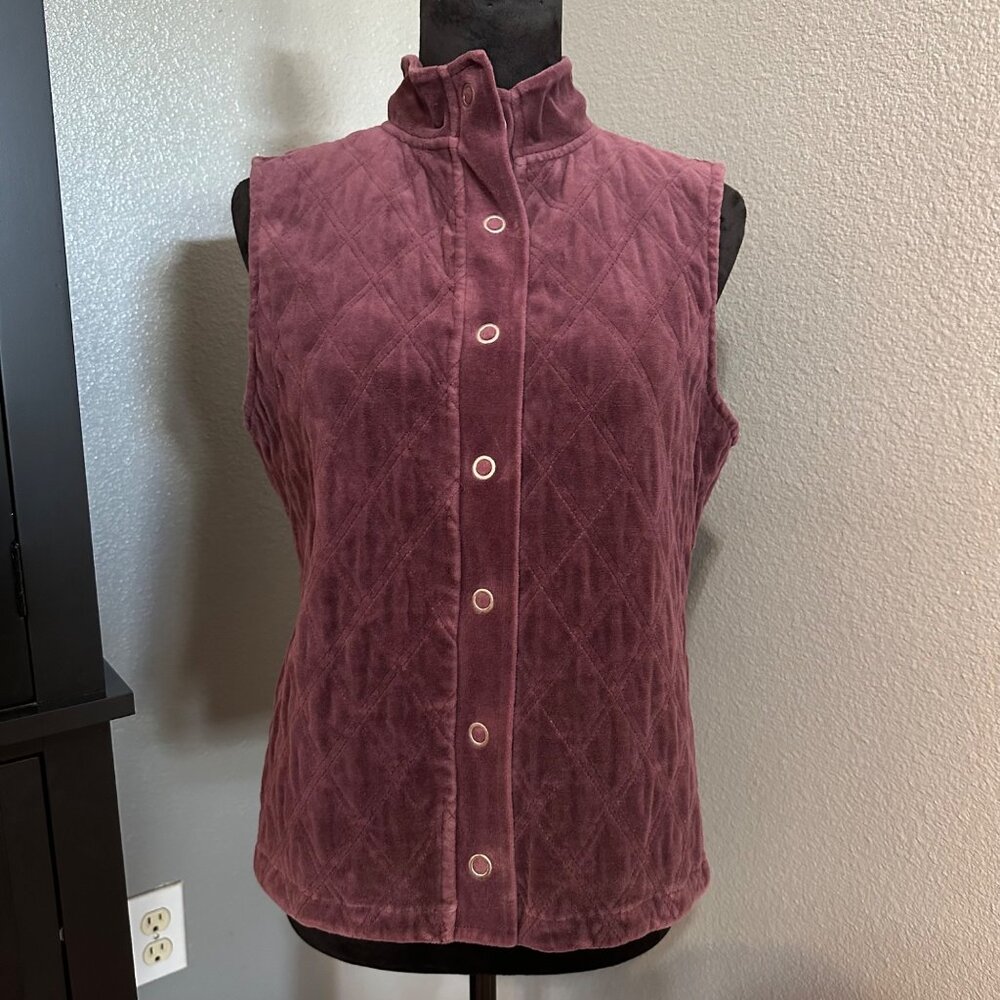 Liz & Co. Vest Women's Large‎ Quilted Velvet Purple Snap Button Sleeveless Cozy